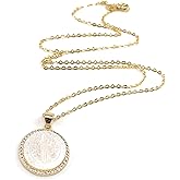 Beautiful Mother of Pearl Medalla San Benito 18k Gold Plated Chain 17 Inches