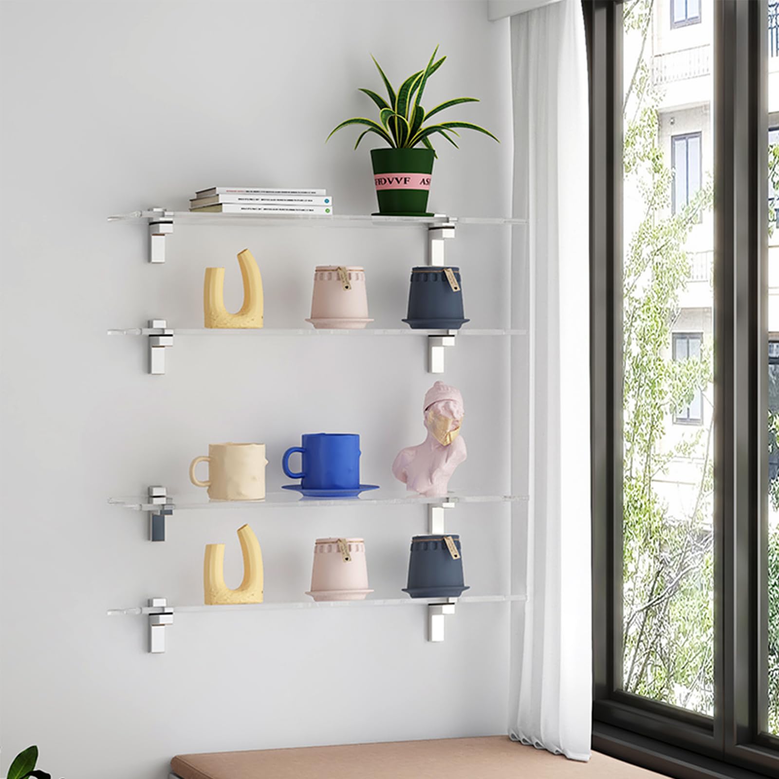 MEISHIDA Clear Acrylic Shelf, Set of 2 Invisible