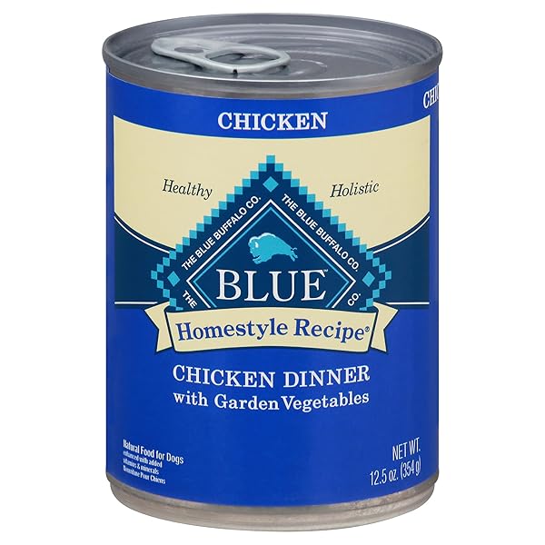 BLUE BUFFALO HOMESTYLE RECIPE ADULT WET DOG FOOD, MADE WITH NATURAL INGREDIENTS, CHICKEN DINNER WITH GARDEN VEGETABLES, 12.5-OZ. CAN