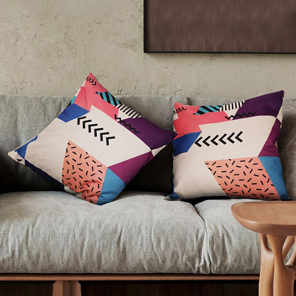 ModeHome Cushion Cover Geometry Style Pillow Case 100% Cotton Linen 18 18 inch Square Throw Pillow Case Home Decorative for Couch Sofa or Bed
