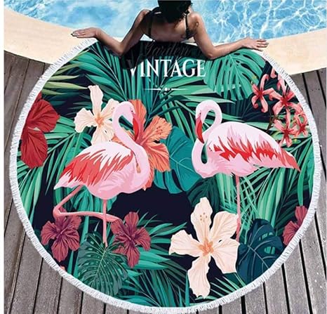 Vanzelu Serviette De Plage Ronde En Flamant Tropical Pour