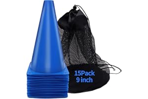 MIVERYEA Cones Sports 9 Inch, 15 Pack Training Cones for Soccer Practice, Agility Field Cone Set for Drills Football Basketball, Plastic Cones for Outdoor Indoor Games