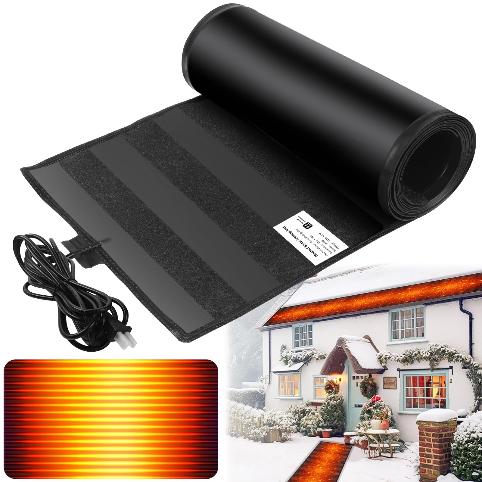 Photo 1 of ANWEOR Heated Snow Melting Mats Outdoor,Anti-Slip Outdoor Winter Heated Mat for Walkways,3 in/h Speed Snow and Ice Melting Pads for Winter Backyards,Prevention Roof and Valley Ice Dam(10FTx13IN)