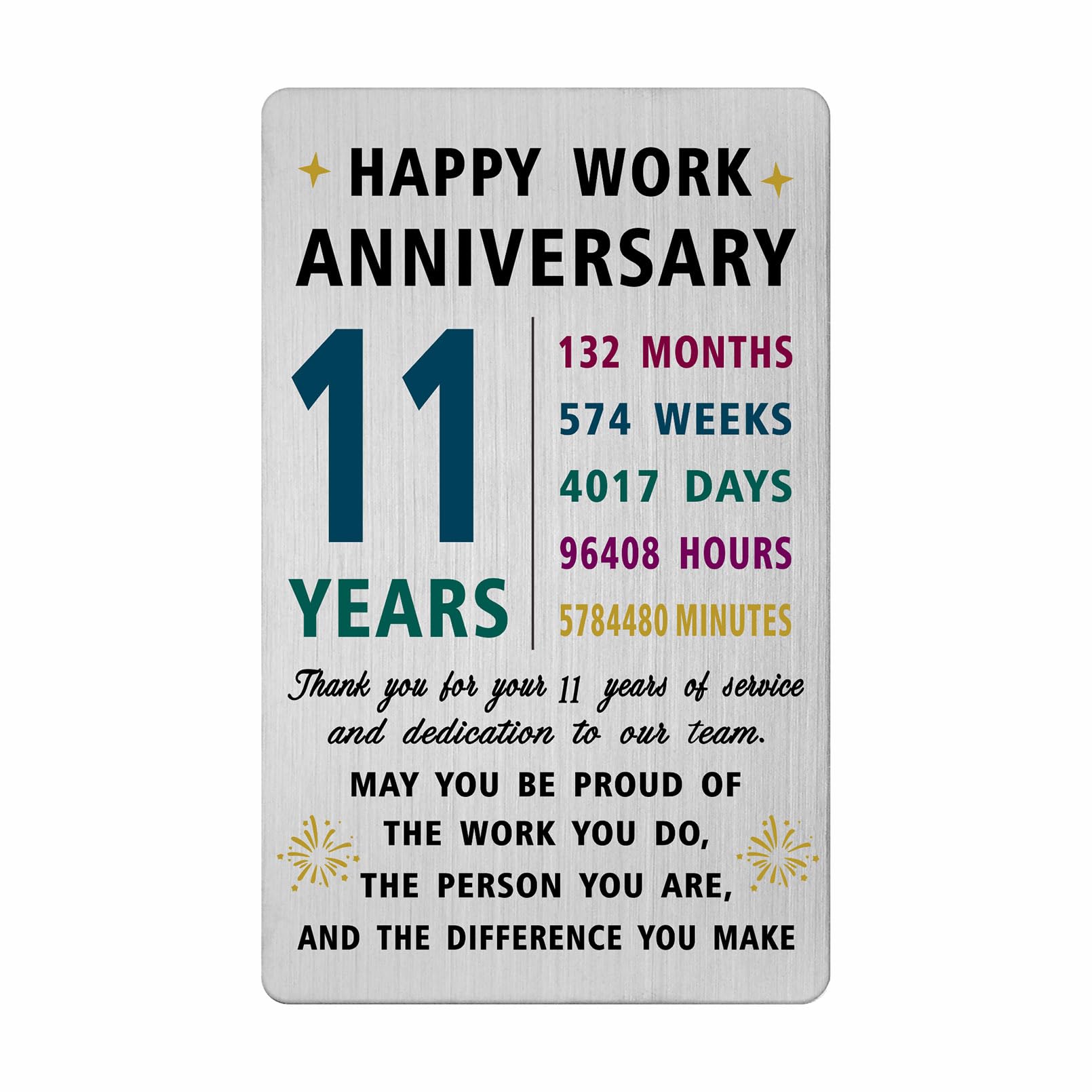Richesele 11 Years Work Service Card - Thank You 11 Years Work Gifts - Happy 11th Work Anniversary Credit Card Size Keepsake