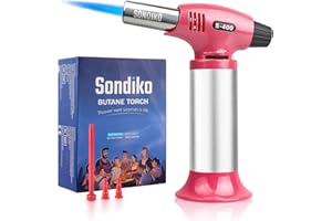 Sondiko Kitchen Torch, Refillable Butane Torch Lighter with Safety Lock&Adjustable Flame Blow Torch for BBQ, Creme Brulee, Ba