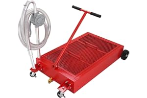 KODOM Oil Drain Pan Low Profile Oil Drain Tank Large Capacity Oil Change Pan with Foldable Hand, Pump, Hose, Swivel Casters Wheels Fit for Car, SUV, Trucks Oil Change (Red, 25 Gallon Hand Pump)