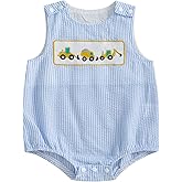 Mobbdow Newborn Baby Boy Construction Clothes Excavator Embroidery Sleeveless Seersucker Bubble Romper Bodysuit Summer Outfit