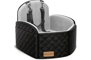 MAVORA MAX Dog Car Seat for Small/Medium Dogs, Elevated Dog Booster Seat Memory Foam Puppy Car Seat with Washable Cover, Travel Safety Pet Seat Bed for Car with Storage Pockets Up to 35 lbs (Black/Grey)