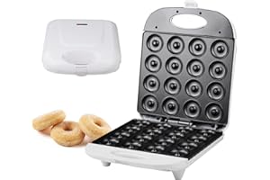 JZZLSJT 16 Hole Mini Donut Machine, Double Sided Heating Mini Donut Maker Machine,1400W Perfect for Breakfast, Snacks & Desserts,Non-stick Surface, Kid's friendly