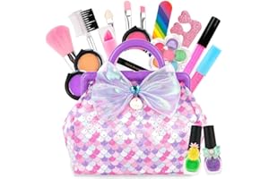 KIDZKUBE Kids Makeup Kit for Little Girls- Birthday Gifts- Real Washable Makeup Toys for Kids, Play Make up Set for Little Girls with Mermaid Bag, Gifts forToddler Girls Age 3 4 5 6 8 -10 Years