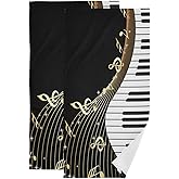 COVASA Golden Musical Notes Hand Towels for Bathroom Set of 2,Black and White Piano Instrument Music Theme Kitchen Towels,Microfiber Absorbent Decorative Bathroom Towels for Face,Shower,Gym 14"x28"