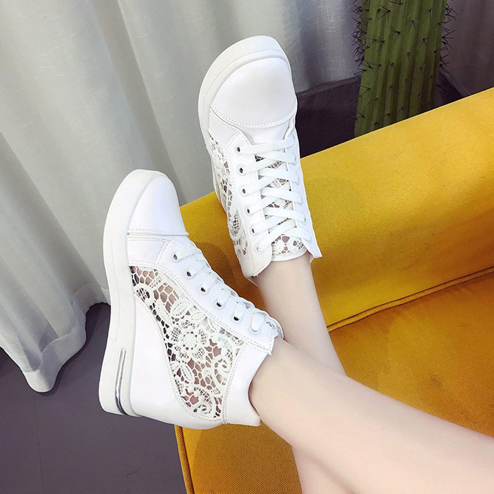 Mua High Heeld Wedge Sneakers for Women, Ladies Hidden Heel Sneakers Dressy  Lace Up Shoes High Top Sneakers Fashion Canvas Shoes Breathable Mesh Casual Platform  Sneakers (A-White, 8) trên Amazon Mỹ chính