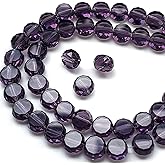 Chengmu 6mm Coin Glass Beads for Jewelry Making, Flat Round Faceted Briolette Rondelle Crytal Spacer Beads for Bracelet Necklace Earring, Violet 180Pcs
