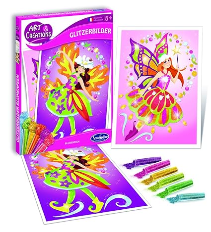 SENTOSPHERE Unisex Spielzeug Mehrfarbig Glitzerbilder Blumenfeen inkl. Vorlagen - 6 Farben