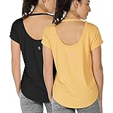 icyzone Open Back Yoga Shirts for Women - Exercise Workout Tops, Athletic Short Sleeves, Running T-Shirts Loose Fit