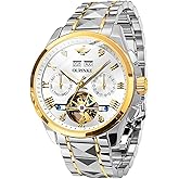 OUPINKE Men's Watch Automatic Designer Big Face Luxury Mechanical Skeleton Dress Business Wrist Watches Two Tone Tungsten Steel Waterproof Sapphire Calendar