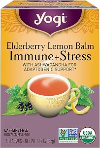 Yogi Tea, Tea Immune Stress Elderberry Lemon Balm Organic, 16 Count