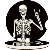 Britimes Absorbent Car Coasters 2 Pack for Cup Holders, 2.56" Ceramic Stone & Non-Scratch Cork Base Drink Coasters Human Skeleton