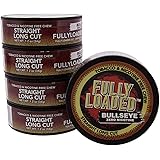 Fully Loaded Chew Tobacco and Nicotine Free Straight Bullseye Long Cut Authentic Flavor, Chewing Alternative- Cans