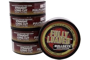 FULLY LOADED BULLSEYE Fully Loaded Chew Tobacco and Nicotine Free Straight Bullseye Long Cut Authentic Flavor, Chewing Alternative- Cans