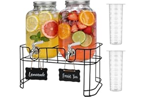 SYDALARAW 2 Pack 1 Gallon Glass Drink Dispensers for Parties, Beverage Dispenser with Fruit Infuser & Stand, Spigot, Ice Cyli