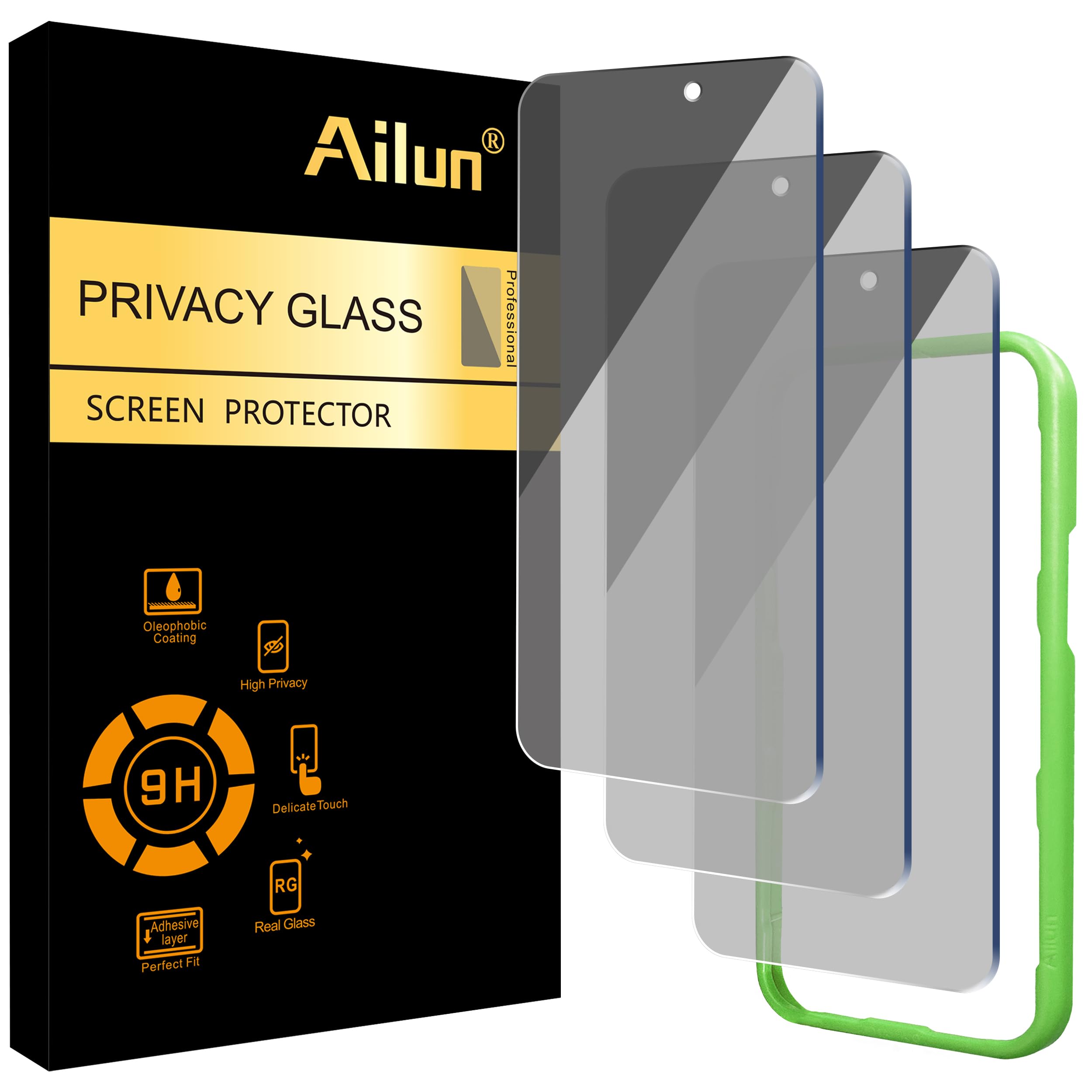 Photo 1 of Ailun 3 Pack Privacy Screen Protector for iPhone 16 Pro [6.3 inch], Anti Spy Private Tempered Glass Anti-Scratch Case Friendly