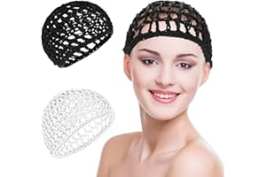 Heclia Crochet Hair Net for Thick Long Hair Caps Mesh for Sleeping Hairs Wrap Wig Cap Elastic Crochet Snood for Sleeping, Anti-Frizz Hairs Cover Hairnet Snoods Cover Ornament 2PCS Black & White