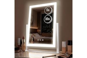 DECADENCE Vanity Mirror with Lights, 17.3’’ LED Makeup Mirror Detachable 10X/5X Magnification, Smart Touch Control, 3 Color Lighting Modes,360°Rotation Tabletop Make Up Mirror for Bedroom Bathroom