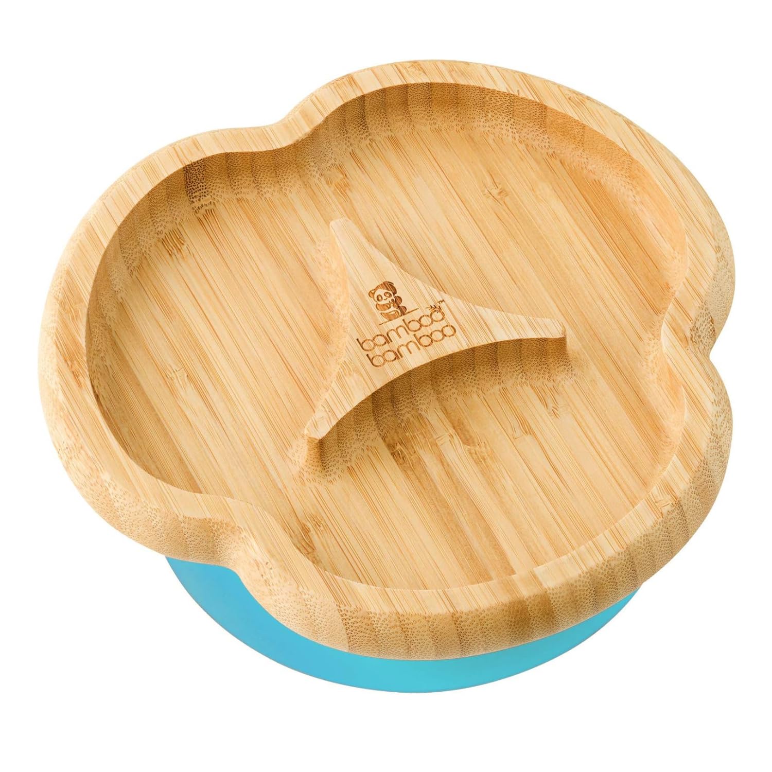 bamboo bamboo Baby and Toddler Plate for Feeding and Weaning, Bamboo Divider Taste Plate with Secure Suction, Suction Plates for Babies from 6 Months (Divider, Blue)