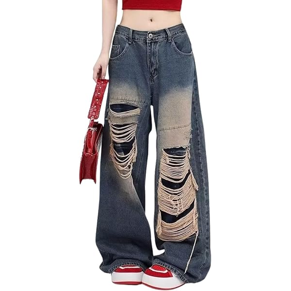 Hopecn Baggy Jeans Y2K for Women Men Ripped High Waisted