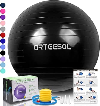 arteesol Exercise Yoga Ball, Extra Thick Stability Balance Ball (45-85cm), Professional Grade Anti Burst&Slip Resistant Balance, Fitness&Physical ...