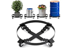 YOSHIKO 55 Gallon and 30 Gallon Drum Dolly Heavy Duty 24 Inch Plant Caddy with Wheels Swivel Casters Wheel Steel Frame Multi Purpose Dolly Cart Non Tipping Hand Truck Capacity 1000 Pound Barrel Dolly Black
