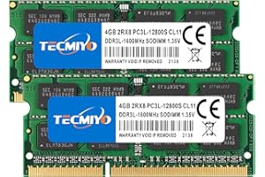 TECMIYO 8GB Kit (2 x 4GB) DDR3L-1600 SODIMM, DDR3 PC3-12800 Non ECC Unbuffered 1.35V/1.5V CL11 2RX8 Dual Rank for Laptops Not