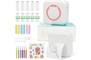 MXiiXM Mini Sticker Printer, Portable Mini Pocket Printer for iPhone, Smart Inkless Thermal Printer with 13 Roll Papers, Bluetooth Mini Printer for Notes, Photos, Stickers, Labels, Receipts (Pink)