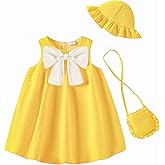 SODLON Baby Girl Dress Infant Clothes Summer Sleeveless Bow Puff Bubble Dresses Casual Linen Sundress for Toddler Girls 3M-3T