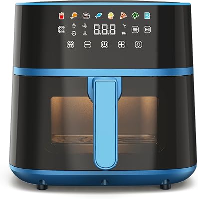 Iridea, Heißluftfritteuse 6L, doppelte Heizspirale, digitales Display, Timer, 80-200°C, Fenster, 1700W, Zuckergussblau