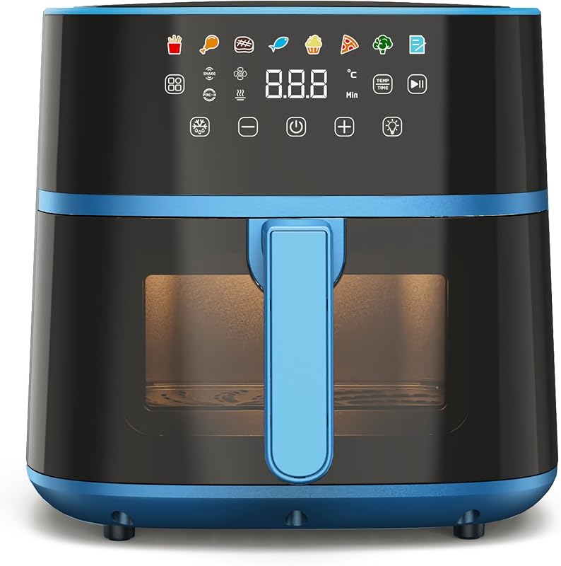 Iridea, Heißluftfritteuse 6L, doppelte Heizspirale, digitales Display, Timer, 80-200°C, Fenster, 1700W, Zuckergussblau — Foto 1 von 6