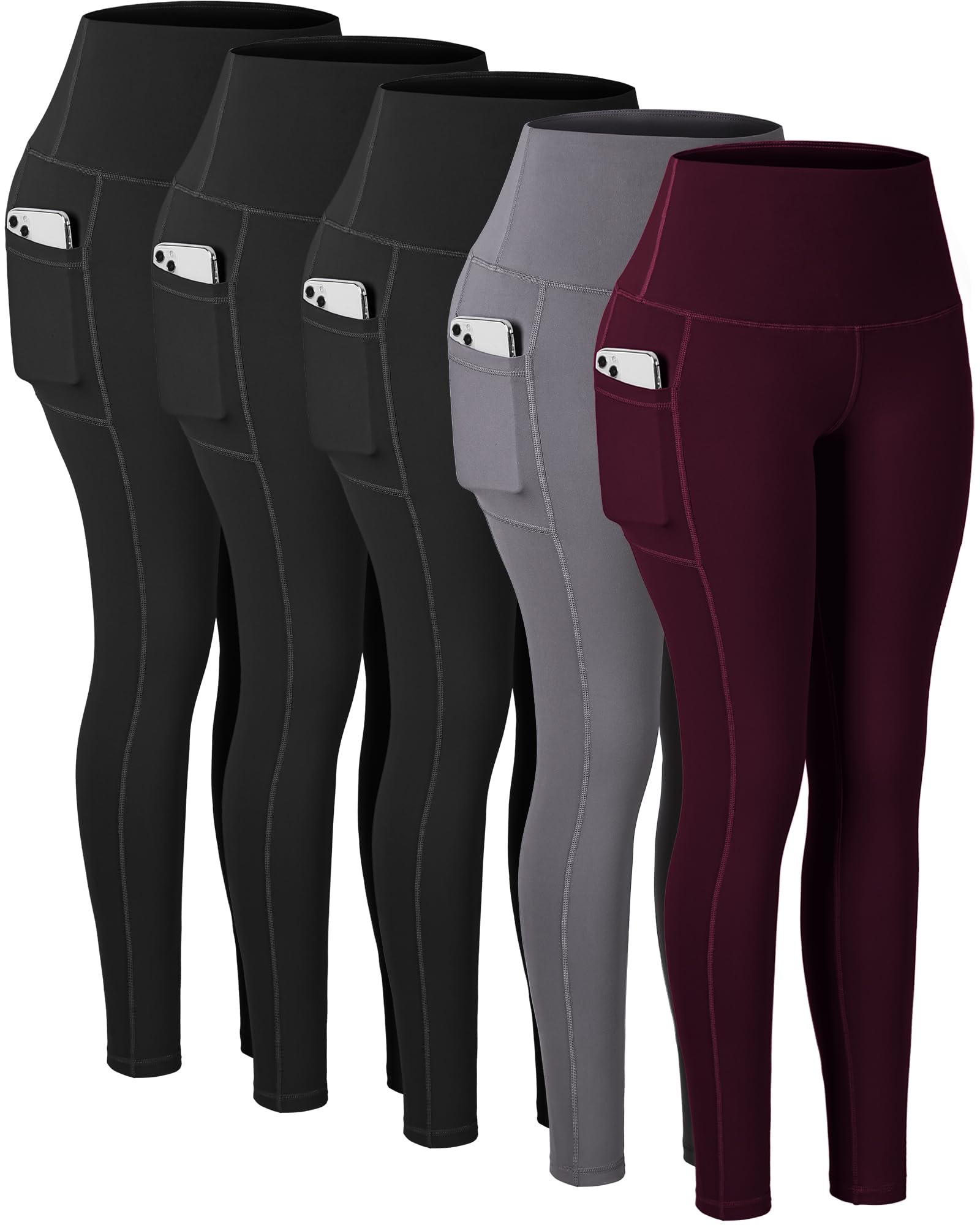 Photo 1 of CHRLEISURE Leggings with Pockets for Women, High Waisted Tummy Control Workout Yoga Pants(3BlackDGrayCassis, L)