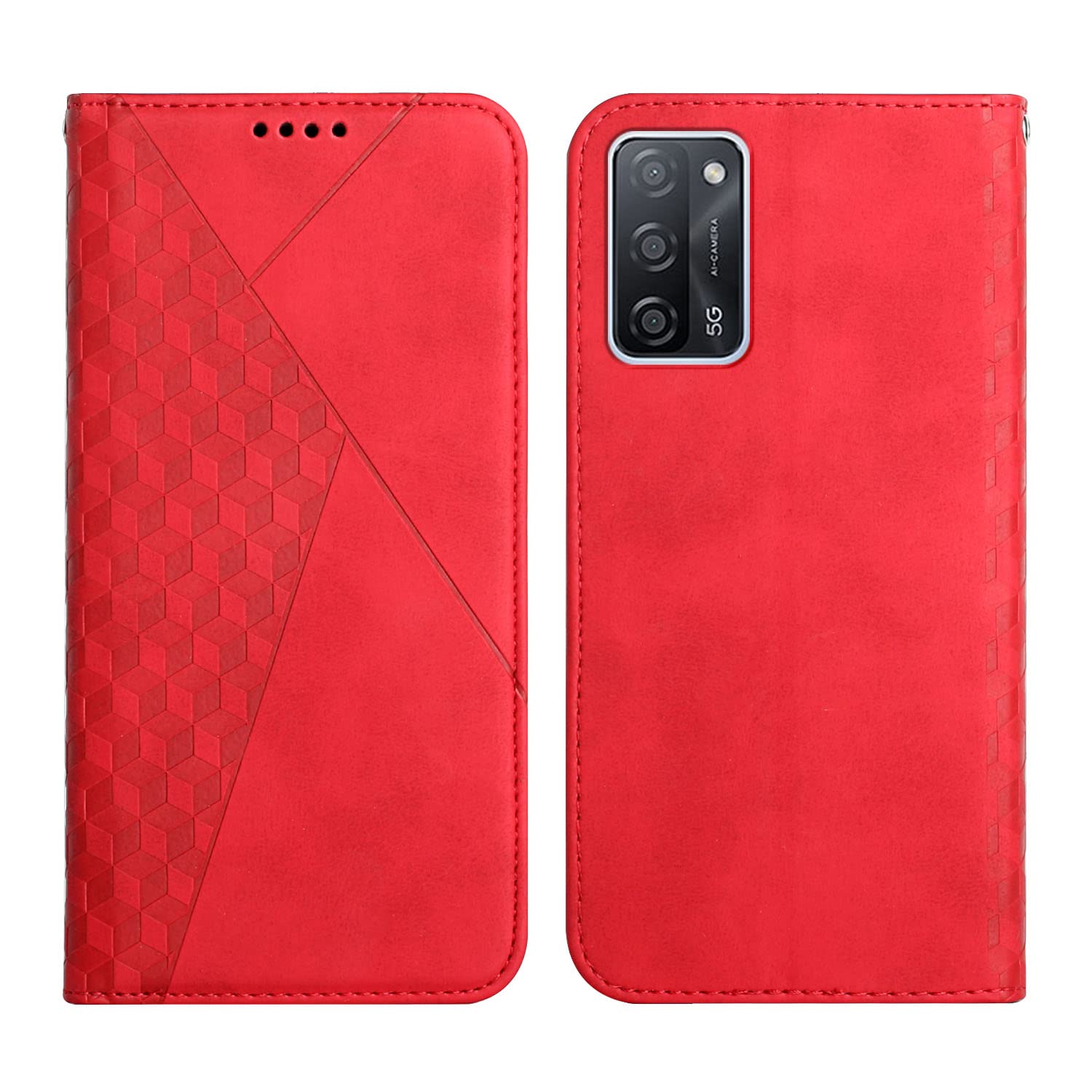 KOUYI Compatible with Oppo A16 / A16S / A54S / A55 5G / A53S 5G Wallet Case,PU Synthetic Leather Full Body Protective Cover Flip Card Slots Magnetic Closure Kickstand Shockproof Cases (Red)
