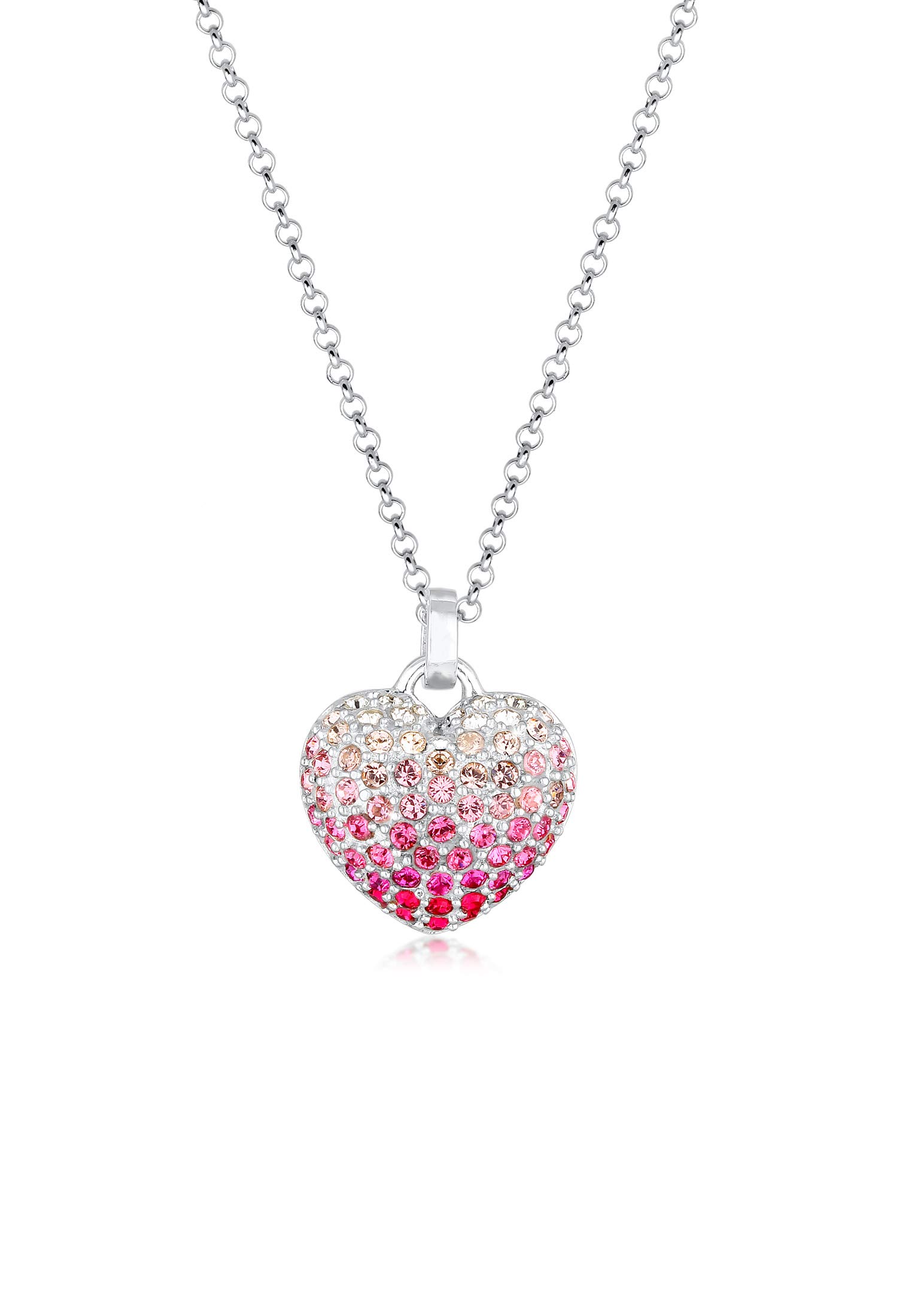 Nenalina Women's Necklace with Heart Pendant (14 mm) Made of Sparkling Pink Red Crystals with Heart Pendant for Women and Girls 925 Sterling Silver Length 45 cm
