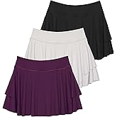 Real Essentials 3 Pack: Women's 14" Layered Ruffle Flowy Tennis Golf Skorts Pockets Pleated Mini Skirt Athletic Liner Shorts