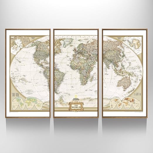 Amazon.com: 3 Panels Large Map Wall Art Prints Mural,Map Poster Printed