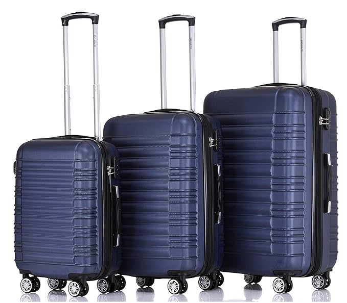 BEIBYE Zwillingsrollen 2088 Reisekoffer Koffer Trolleys Kofferset Reisekofferset Hartschale in 14 Farben (Dunkelblau)