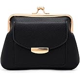 Plinvo Genuine Leather Kiss Lock Coin Purse for Women with Credit Card Slot Large Capacity Blue (Black)