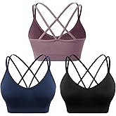 WANAYOU Sports Bras for Women, Strappy Cross Back Medium Support Sports Bra Padded Workout Bra for Athletic Exercise 3 Pack