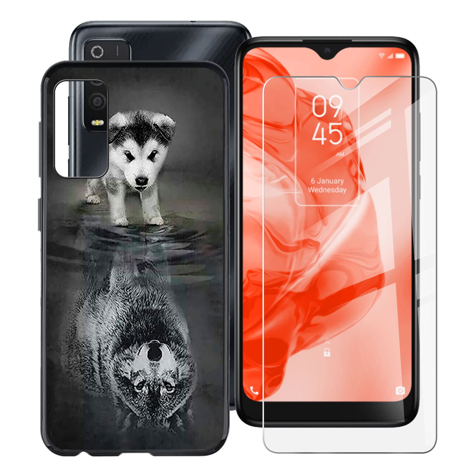 ZXLZKQ WMA27 for TCL 205 (6.22 Inches) Case + Tempered Glass Soft TPU Silicone Case Cover Bumper Case and HD Tempered Screen Protector / Anti-Scratch
