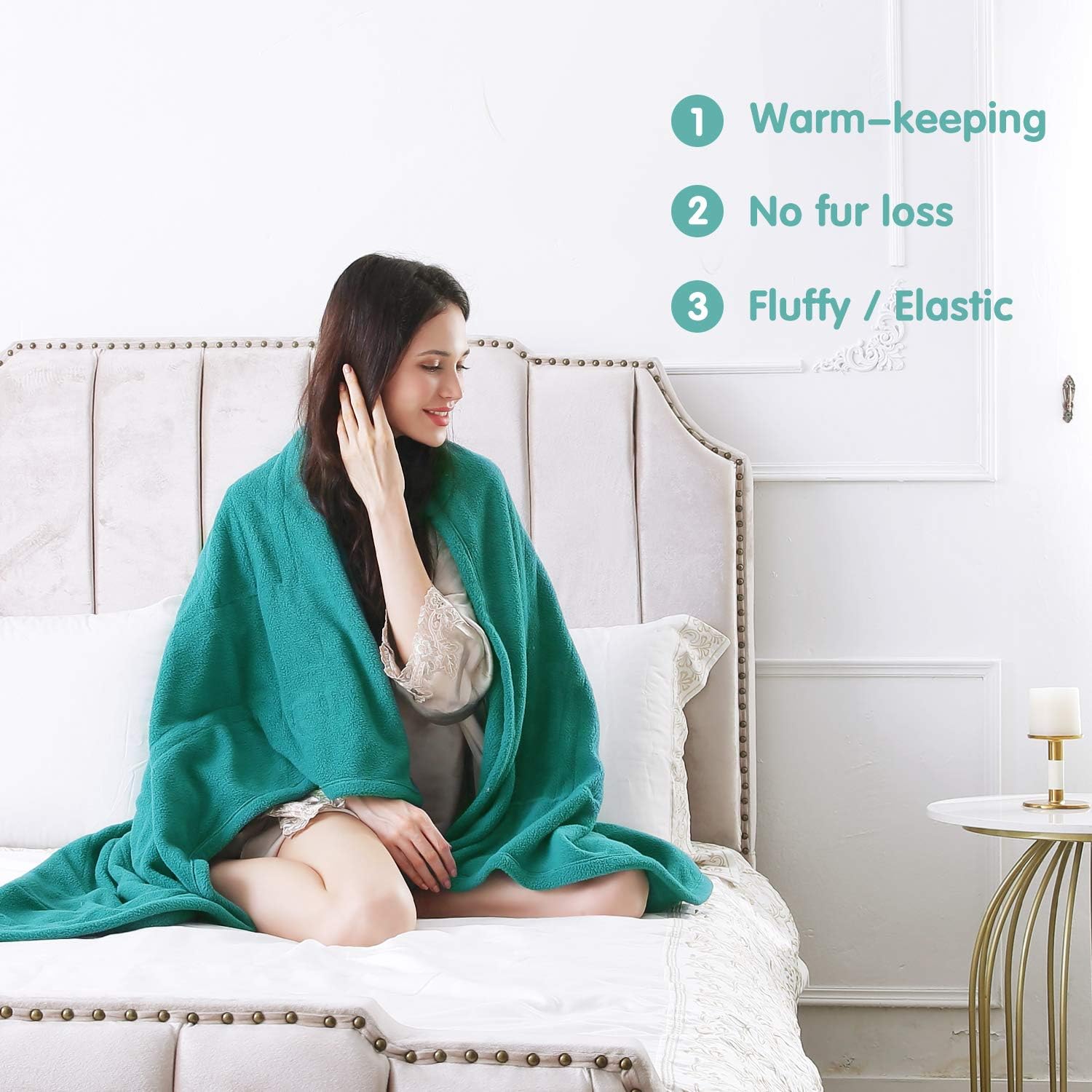 MaxKare Electric Heated Throw Blanket Polar Fleece 50'' x 60'' Lightweight Cozy Ultra-Warm Premium Microfiber Snap Lap Blankets with Auto-Off 4 Heating Levels - Lake Green: Home & Kitchen
