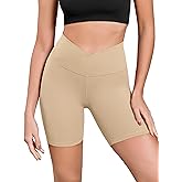 ODODOS Cloud Feeling Cross Waist Yoga Shorts for Women, 6" Crossover High Waist Lounge Biker Shorts