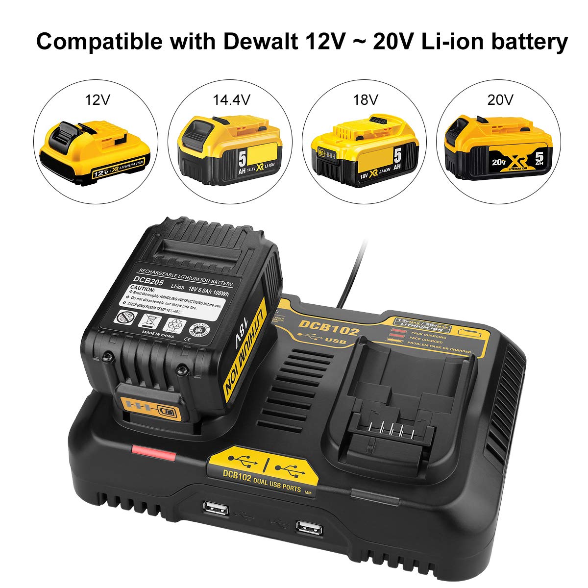 Energup DCB102BP Replacement Charger for DEWALT 12V//20-volt MAX