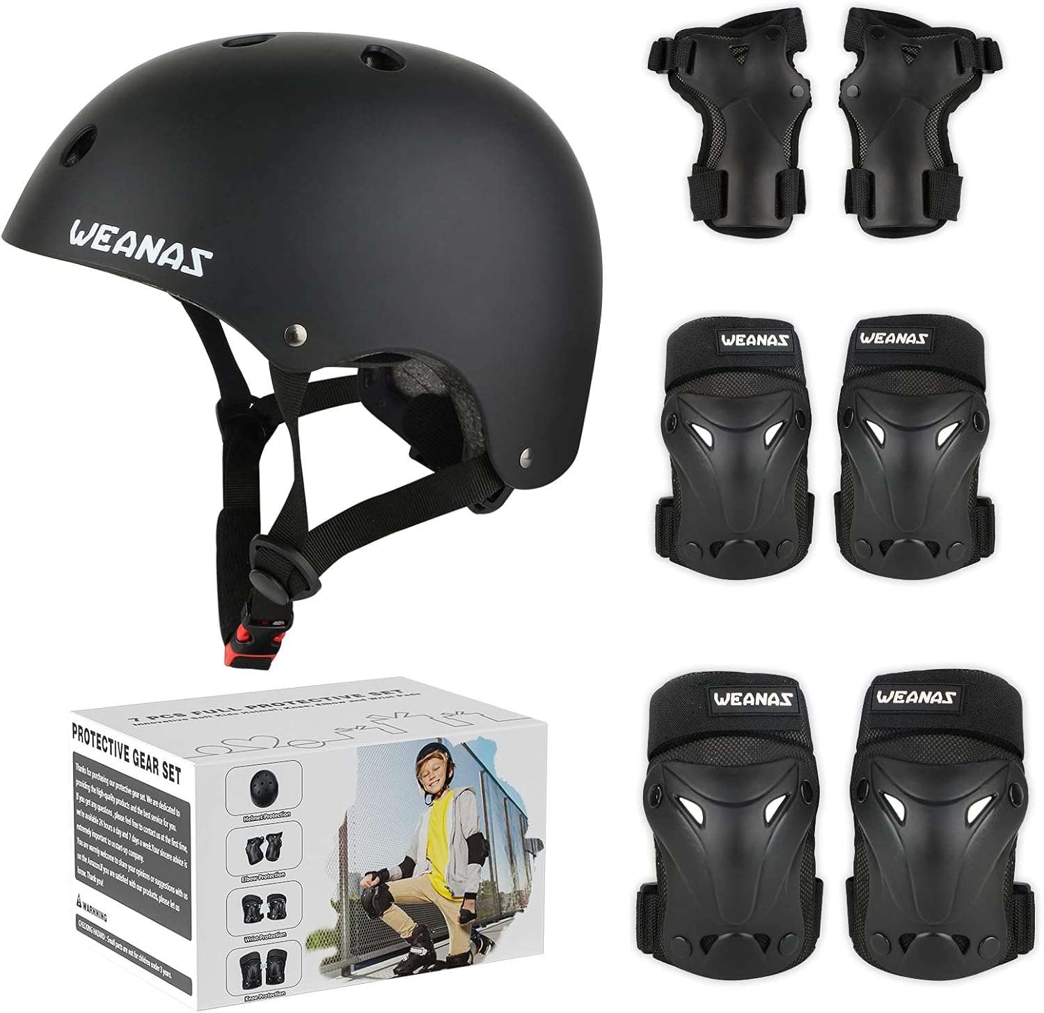 Weanas Helmets for 3-14 Years Kids Youth Adjustable Sports Protective Gear Set, Cycling Skating Safety Pad Safeguard (Helmet Knee Elbow Wrist Pads) : Sports & Outdoors
